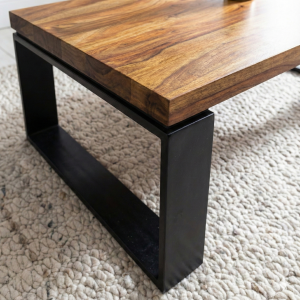 Premium Solid Wood & Black Metal Coffee Table