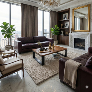 Premium Solid Wood & Black Metal Coffee Table