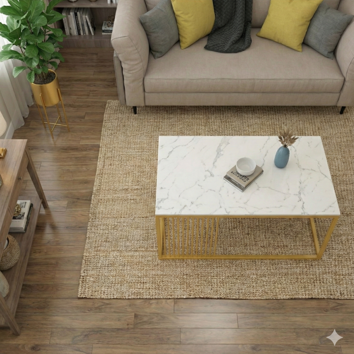 Modern Golden Frame Marble Top Coffee Table